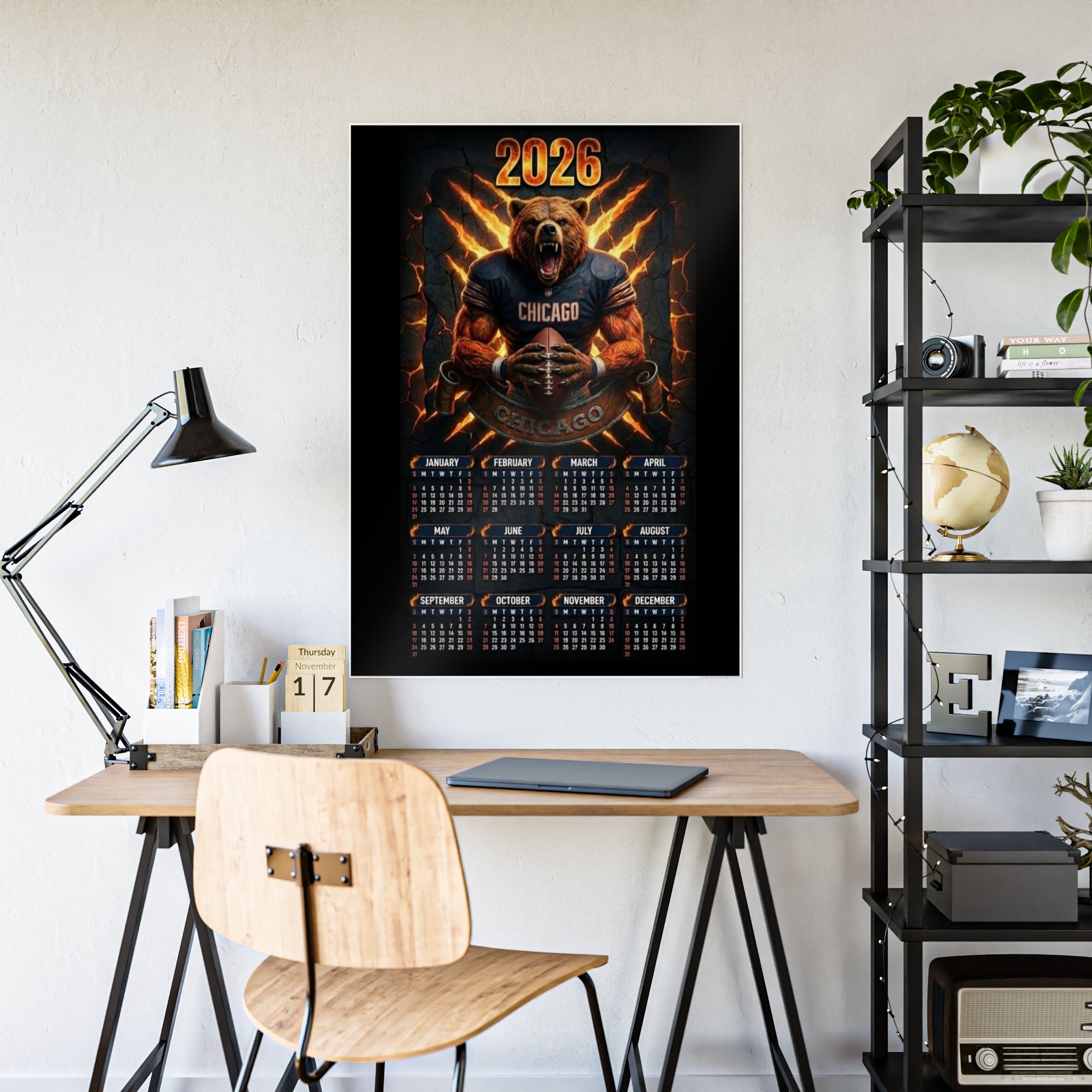 2026 Chicago Football Calendar Poster — Gloss Wall Calendar Poster
