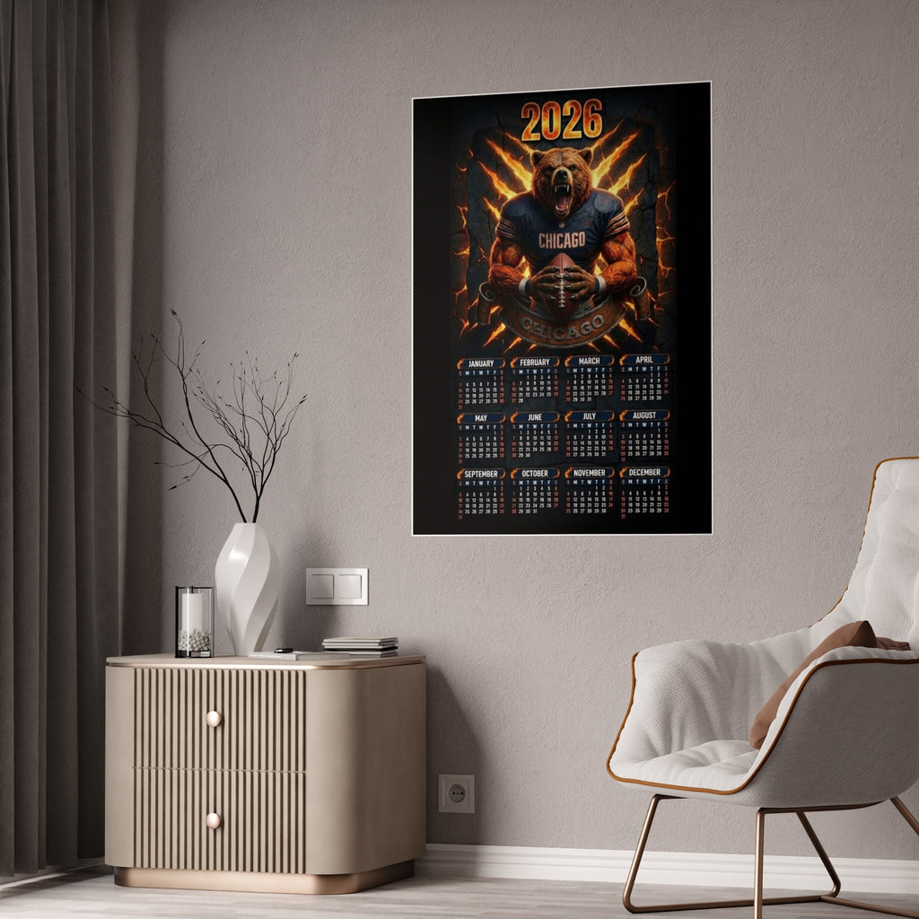 2026 Chicago Football Calendar Poster — Gloss Wall Calendar Poster