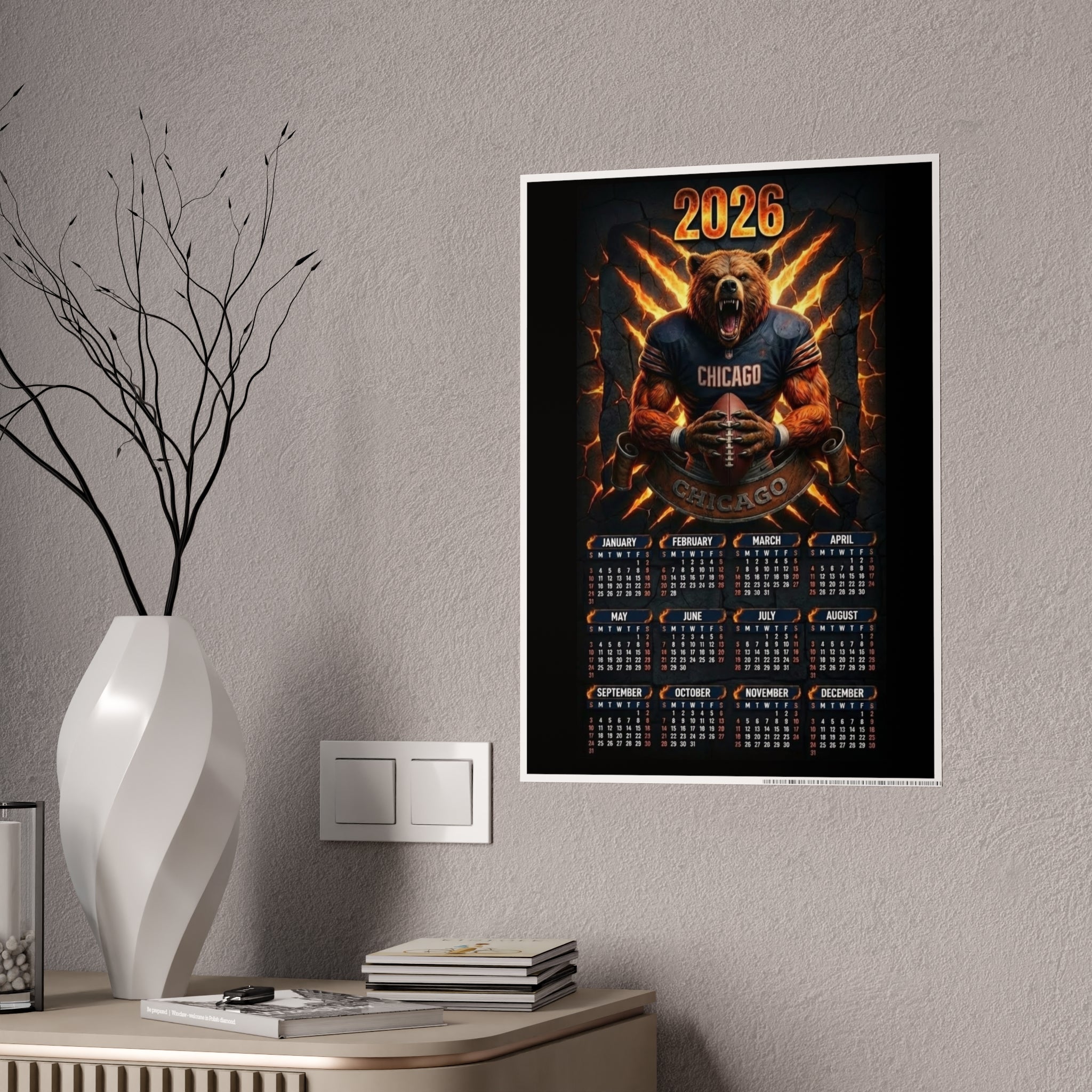 2026 Chicago Football Calendar Poster — Gloss Wall Calendar Poster