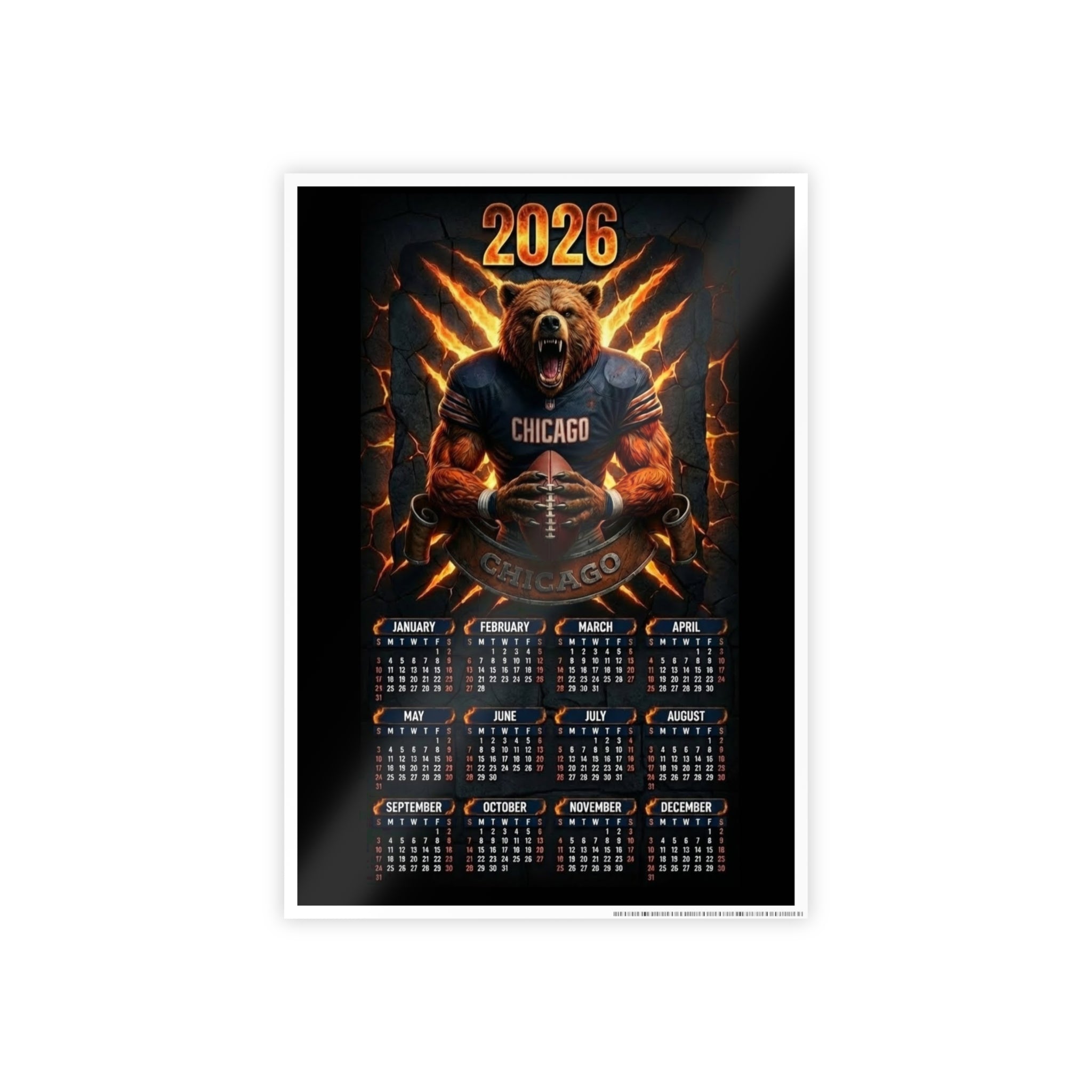2026 Chicago Football Calendar Poster — Gloss Wall Calendar Poster